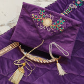 Velvet Prayer Mat Set with Hand-Embroidered Ribbon Flowers – Includes Qur’an & Beads Pouch